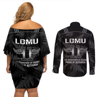 New Zealand Silver Fern Rugby Couples Matching Off Shoulder Short Dress and Long Sleeve Button Shirt Aotearoa Godfather Proud Gone But Never Forgotten LT14 - Polynesian Pride