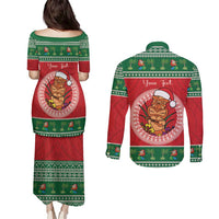 Personalized Hawaii Christmas Couples Matching Puletasi and Long Sleeve Button Shirt Tiki Santa Mele Kalikimaka LT14 - Polynesian Pride