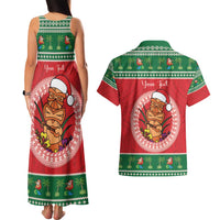 Personalized Hawaii Christmas Couples Matching Tank Maxi Dress and Hawaiian Shirt Tiki Santa Mele Kalikimaka LT14 - Polynesian Pride