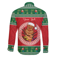 Personalized Hawaii Christmas Family Matching Off Shoulder Short Dress and Hawaiian Shirt Tiki Santa Mele Kalikimaka