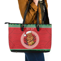 Personalized Hawaii Christmas Leather Tote Bag Tiki Santa Mele Kalikimaka LT14 - Polynesian Pride