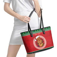 Personalized Hawaii Christmas Leather Tote Bag Tiki Santa Mele Kalikimaka LT14 - Polynesian Pride