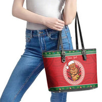 Personalized Hawaii Christmas Leather Tote Bag Tiki Santa Mele Kalikimaka LT14 - Polynesian Pride