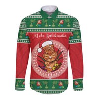 Personalized Hawaii Christmas Long Sleeve Button Shirt Tiki Santa Mele Kalikimaka LT14 Unisex Red - Polynesian Pride