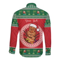Personalized Hawaii Christmas Long Sleeve Button Shirt Tiki Santa Mele Kalikimaka LT14 - Polynesian Pride