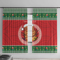 Personalized Hawaii Christmas Window Curtain Tiki Santa Mele Kalikimaka LT14 With Hooks Red - Polynesian Pride