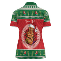 Personalized Hawaii Christmas Women Polo Shirt Tiki Santa Mele Kalikimaka