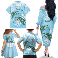 Personalised Polynesia Valentine's Day Family Matching Off The Shoulder Long Sleeve Dress and Hawaiian Shirt SeaTurtle Couple Polynesian - Fairy Sparkles Color