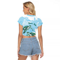 Personalised Polynesia Valentine's Day Raglan Cropped T Shirt SeaTurtle Couple Polynesian - Fairy Sparkles Color LT14 - Polynesian Pride