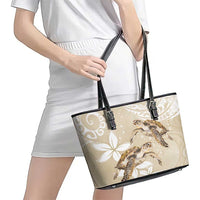 Happy Valentine's Day Polynesia Leather Tote Bag SeaTurtle Couple Polynesian - Pollinate Color LT14 - Polynesian Pride