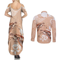 Happy Valentine's Day Polynesia Couples Matching Summer Maxi Dress and Long Sleeve Button Shirt SeaTurtle Couple Polynesian - Desert Sand Color LT14 - Polynesian Pride