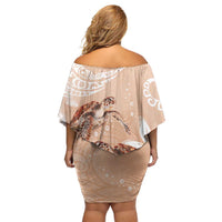 Happy Valentine's Day Polynesia Family Matching Off Shoulder Short Dress and Hawaiian Shirt SeaTurtle Couple Polynesian - Desert Sand Color