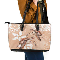 Happy Valentine's Day Polynesia Leather Tote Bag SeaTurtle Couple Polynesian - Desert Sand Color LT14 - Polynesian Pride