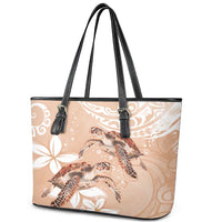 Happy Valentine's Day Polynesia Leather Tote Bag SeaTurtle Couple Polynesian - Desert Sand Color LT14 - Polynesian Pride