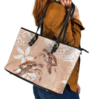 Happy Valentine's Day Polynesia Leather Tote Bag SeaTurtle Couple Polynesian - Desert Sand Color LT14 - Polynesian Pride
