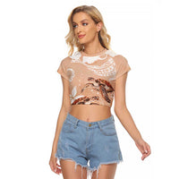 Happy Valentine's Day Polynesia Raglan Cropped T Shirt SeaTurtle Couple Polynesian - Desert Sand Color LT14 Female Desert Sand - Polynesian Pride