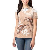 Happy Valentine's Day Polynesia Women Polo Shirt SeaTurtle Couple Polynesian - Desert Sand Color