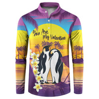 Hawaii Penguin Couple Button Sweatshirt You Are My Valentine - Tropical Sunset Vibes LT14 Purple - Polynesian Pride