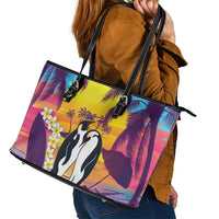 Hawaii Penguin Couple Leather Tote Bag You Are My Valentine - Tropical Sunset Vibes LT14 - Polynesian Pride