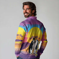 Hawaii Penguin Couple Long Sleeve Polo Shirt You Are My Valentine - Tropical Sunset Vibes