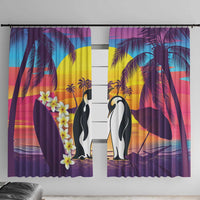 Hawaii Penguin Couple Window Curtain You Are My Valentine - Tropical Sunset Vibes LT14 With Hooks Purple - Polynesian Pride