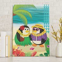 Hawaii Penguin Couple Canvas Wall Art Hawaiian Kakau - Tropical Summer Vibes LT14 Without Frame Cyan - Polynesian Pride