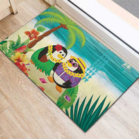 Hawaii Penguin Couple Rubber Doormat Hawaiian Kakau - Tropical Summer Vibes LT14 - Polynesian Pride