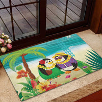 Hawaii Penguin Couple Rubber Doormat Hawaiian Kakau - Tropical Summer Vibes LT14 - Polynesian Pride