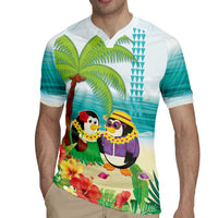 Hawaii Penguin Couple Rugby Jersey Hawaiian Kakau - Tropical Summer Vibes LT14 - Polynesian Pride