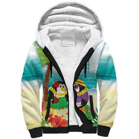 Hawaii Penguin Couple Sherpa Hoodie Hawaiian Kakau - Tropical Summer Vibes LT14 Unisex Cyan - Polynesian Pride