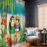 Hawaii Penguin Couple Window Curtain Hawaiian Kakau - Tropical Summer Vibes LT14 - Polynesian Pride