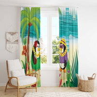 Hawaii Penguin Couple Window Curtain Hawaiian Kakau - Tropical Summer Vibes LT14 - Polynesian Pride
