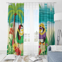 Hawaii Penguin Couple Window Curtain Hawaiian Kakau - Tropical Summer Vibes LT14 - Polynesian Pride