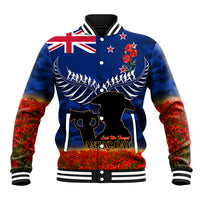 New Zealand ANZAC Day Baseball Jacket 25 April Last Post Camouflage With Poppies LT14 Unisex Blue - Polynesian Pride