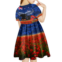 New Zealand ANZAC Day Kid Short Sleeve Dress 25 April Last Post Camouflage With Poppies LT14 - Polynesian Pride