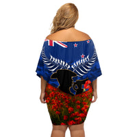 New Zealand ANZAC Day Off Shoulder Short Dress 25 April Last Post Camouflage With Poppies LT14 - Polynesian Pride