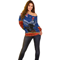 New Zealand ANZAC Day Off Shoulder Sweater 25 April Last Post Camouflage With Poppies LT14 - Polynesian Pride