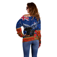 New Zealand ANZAC Day Off Shoulder Sweater 25 April Last Post Camouflage With Poppies LT14 - Polynesian Pride
