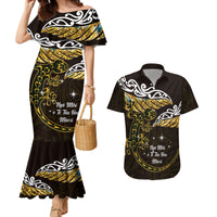 New Zealand Matariki Couples Matching Mermaid Dress and Hawaiian Shirt Maori New Year Silver Fern And Lizard - Gold LT14 Gold - Polynesian Pride