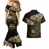 New Zealand Matariki Couples Matching Mermaid Dress and Hawaiian Shirt Maori New Year Silver Fern And Lizard - Gold LT14 - Polynesian Pride