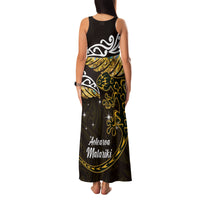 New Zealand Matariki Family Matching Tank Maxi Dress and Hawaiian Shirt Maori New Year Silver Fern And Lizard - Gold