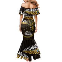 New Zealand Matariki Mermaid Dress Maori New Year Silver Fern And Lizard - Gold LT14 - Polynesian Pride