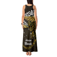 New Zealand Matariki Tank Maxi Dress Maori New Year Silver Fern And Lizard - Gold LT14 - Polynesian Pride