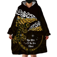 New Zealand Matariki Wearable Blanket Hoodie Maori New Year Silver Fern And Lizard - Gold