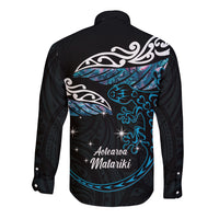 New Zealand Matariki Long Sleeve Button Shirt Maori New Year Silver Fern And Lizard - Turquosie