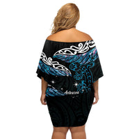 New Zealand Matariki Off Shoulder Short Dress Maori New Year Silver Fern And Lizard - Turquosie LT14 - Polynesian Pride