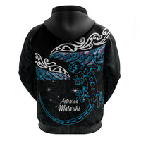 New Zealand Matariki Zip Hoodie Maori New Year Silver Fern And Lizard - Turquosie