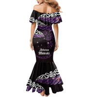 New Zealand Matariki Family Matching Mermaid Dress and Hawaiian Shirt Maori New Year Silver Fern And Lizard - Purple