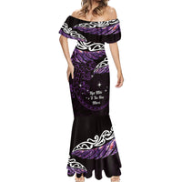 New Zealand Matariki Mermaid Dress Maori New Year Silver Fern And Lizard - Purple LT14 - Polynesian Pride