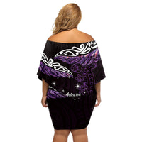 New Zealand Matariki Off Shoulder Short Dress Maori New Year Silver Fern And Lizard - Purple LT14 - Polynesian Pride